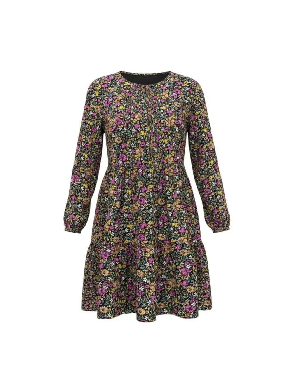 Gap Kids Girls Tiered Long Sleeve Dress Size Large 10-11 Navy Pink Floral Cotton
